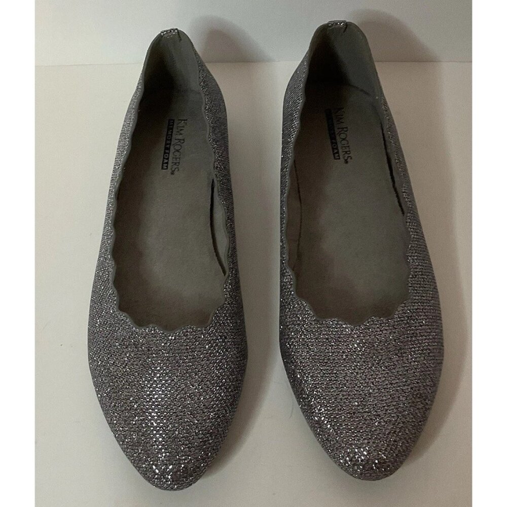 Kim Rogers Womens Flat Shoes Silver Glitter Scalloped Edge Comfort Foam Size 9M